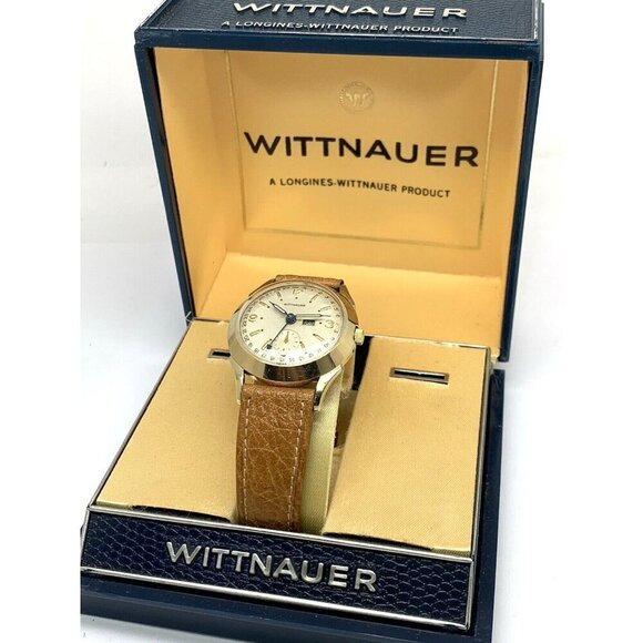 Wittnauer Men's Watch 2101 Vintage Swiss Hand Wind Day Date 33mm Leather Strap - Picture 3 of 16